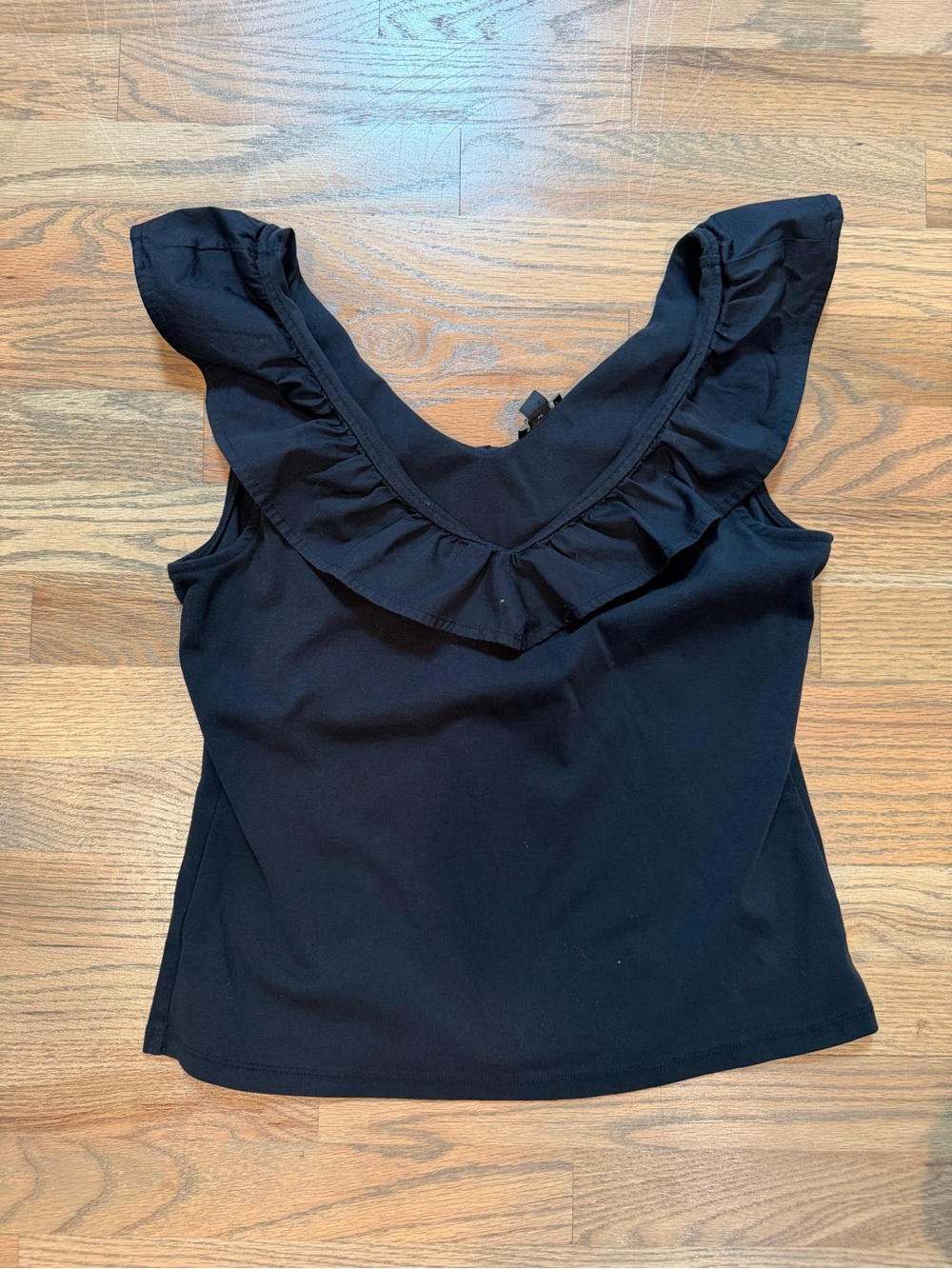 Ann Taglor- Black Ruffle V-Neck Tank Top